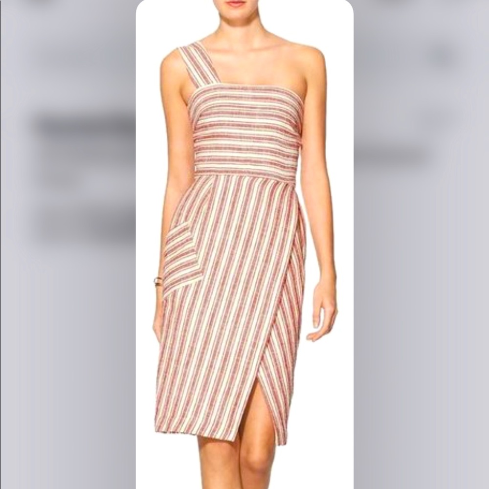COPY - COPY - NWT! RACHEL ZOE Off White and Brick Leona One-shoulder Cocktail D…